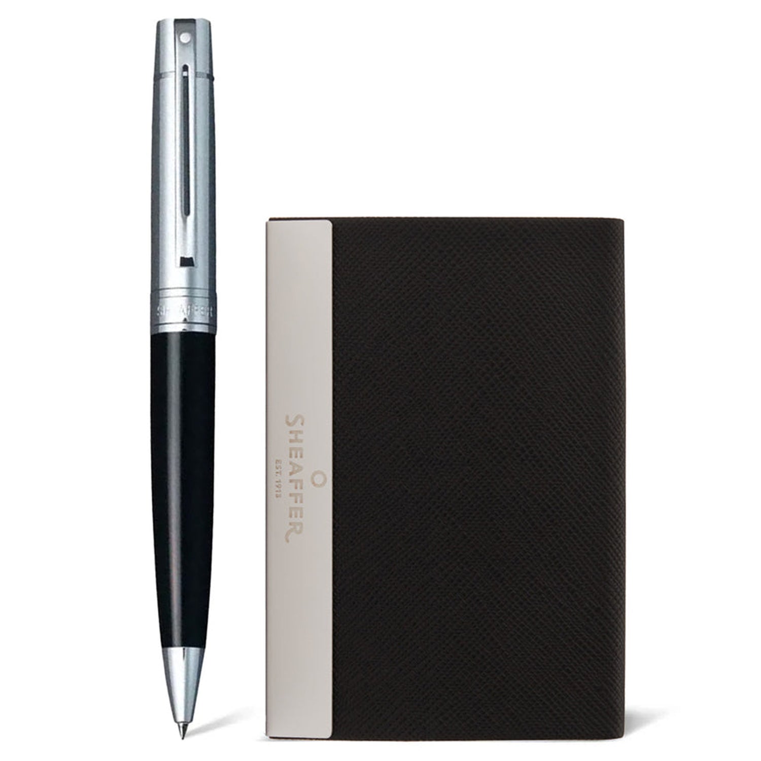 Sheaffer 300 Glossy Black/Chrome CT Ballpoint Pen + Business Card Holder Gift Set G9314
