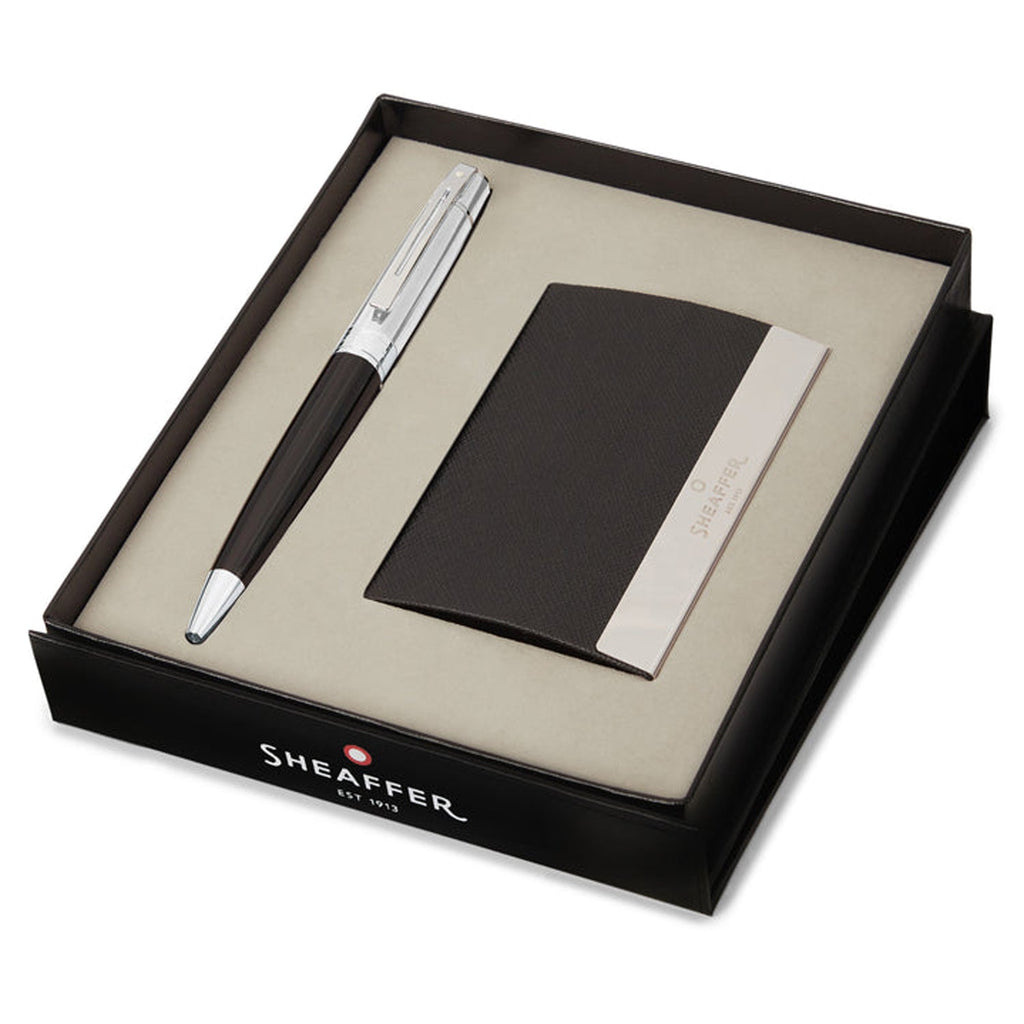 Sheaffer 300 Glossy Black/Chrome CT Ballpoint Pen + Business Card Holder Gift Set G9314