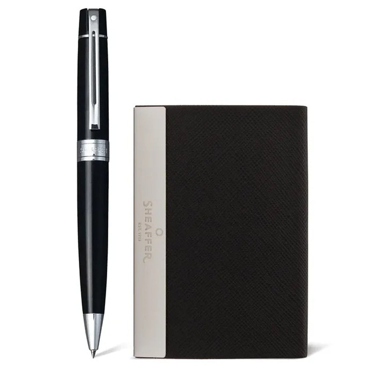 Sheaffer 300 Glossy Black CT Ballpoint Pen + Business Card Holder Gift Set G9312