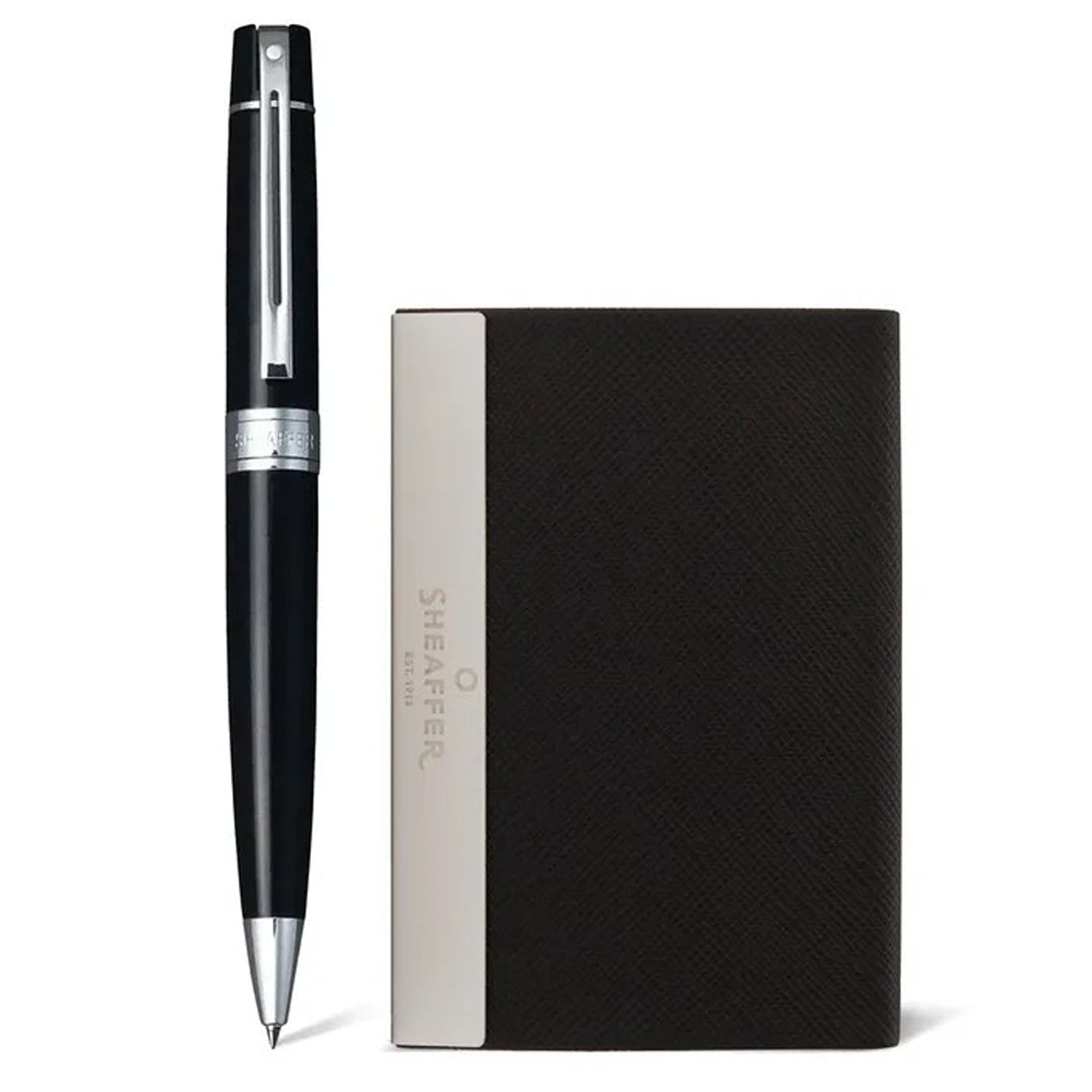 Sheaffer 300 Glossy Black CT Ballpoint Pen + Business Card Holder Gift Set G9312