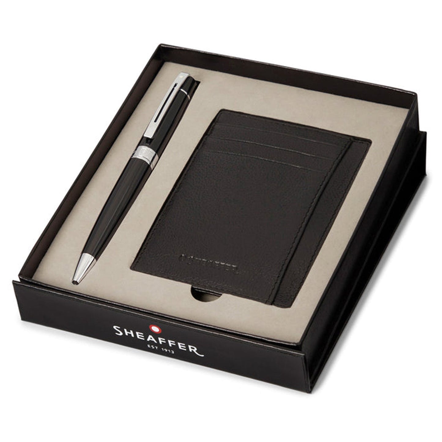 Sheaffer 300 Glossy Black CT Ballpoint Pen + Credit Card Holder Gift Set G9312
