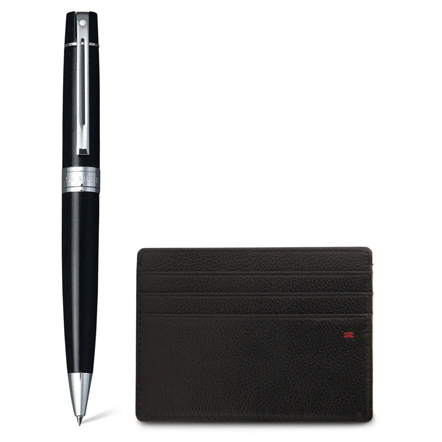 Sheaffer 300 Glossy Black CT Ballpoint Pen + Credit Card Holder Gift Set G9312