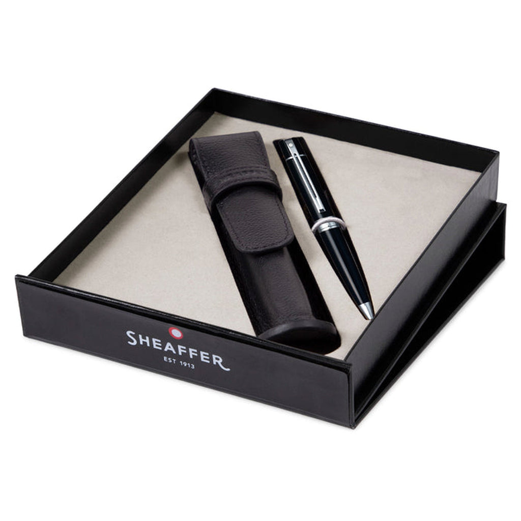Sheaffer 300 Glossy Black CT Ballpoint Pen + Pen Pouch Gift Set G9312
