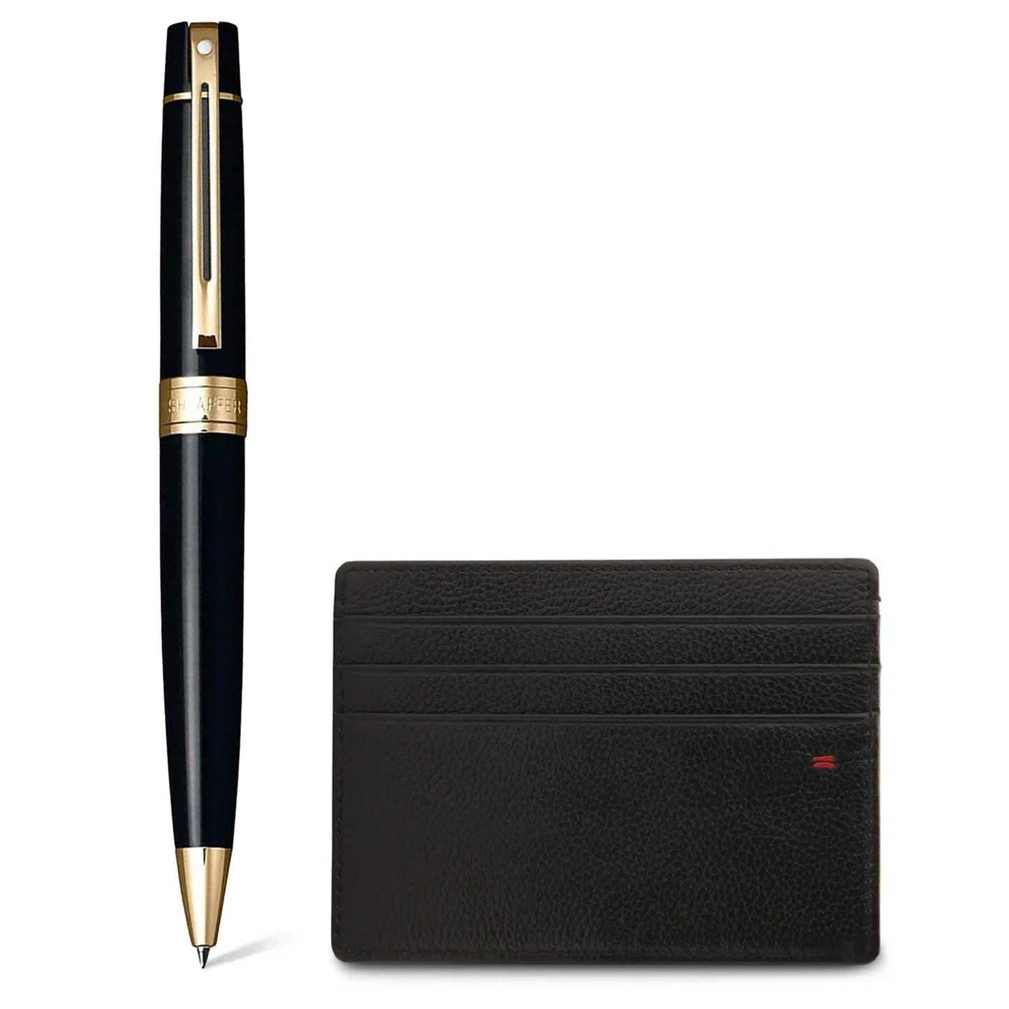 Sheaffer 300 Glossy Black GT Ballpoint Pen + Credit Card Holder Gift Set G9325