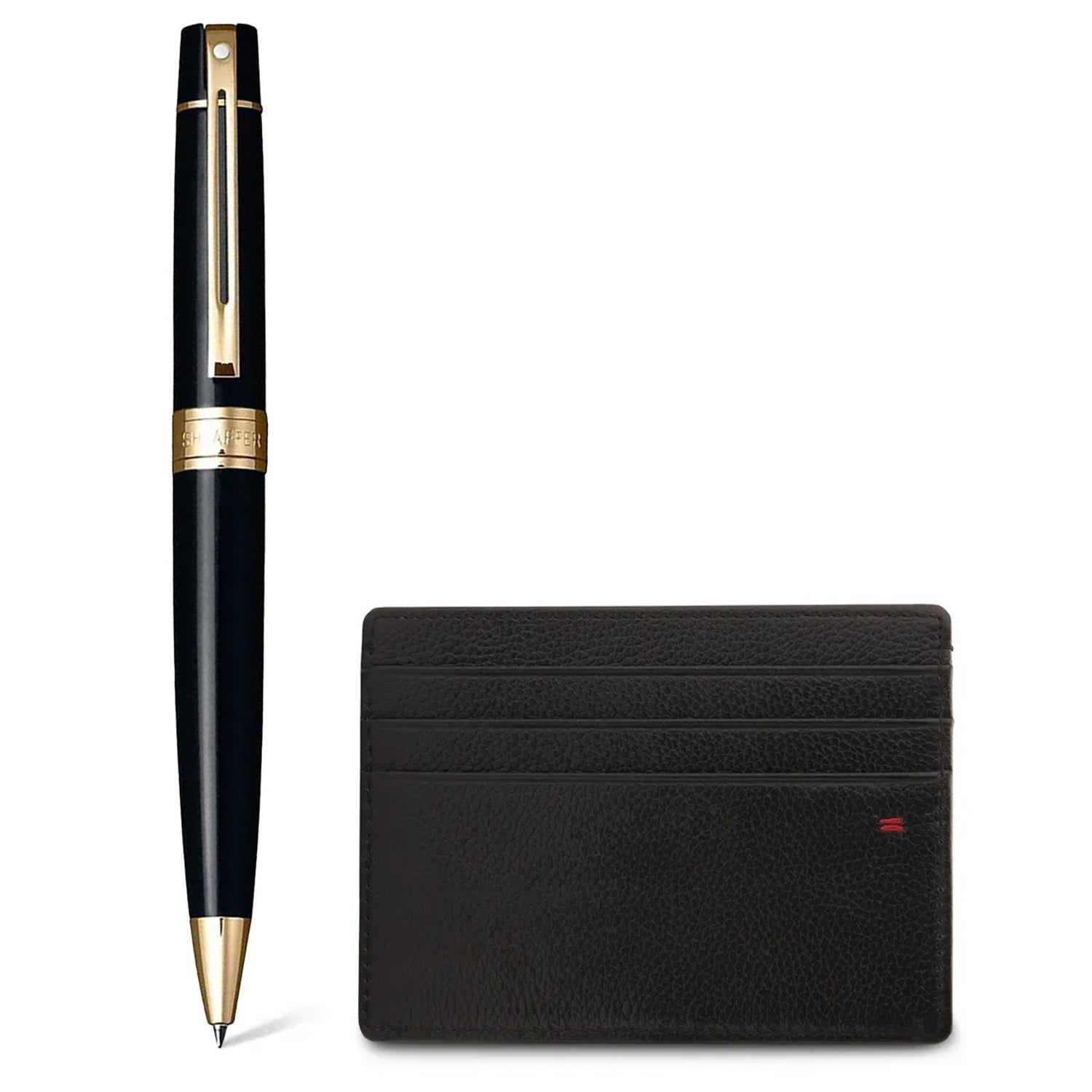 Sheaffer 300 Glossy Black GT Ballpoint Pen + Credit Card Holder Gift Set G9325
