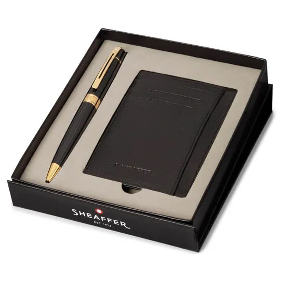 Sheaffer 300 Glossy Black GT Ballpoint Pen + Credit Card Holder Gift S