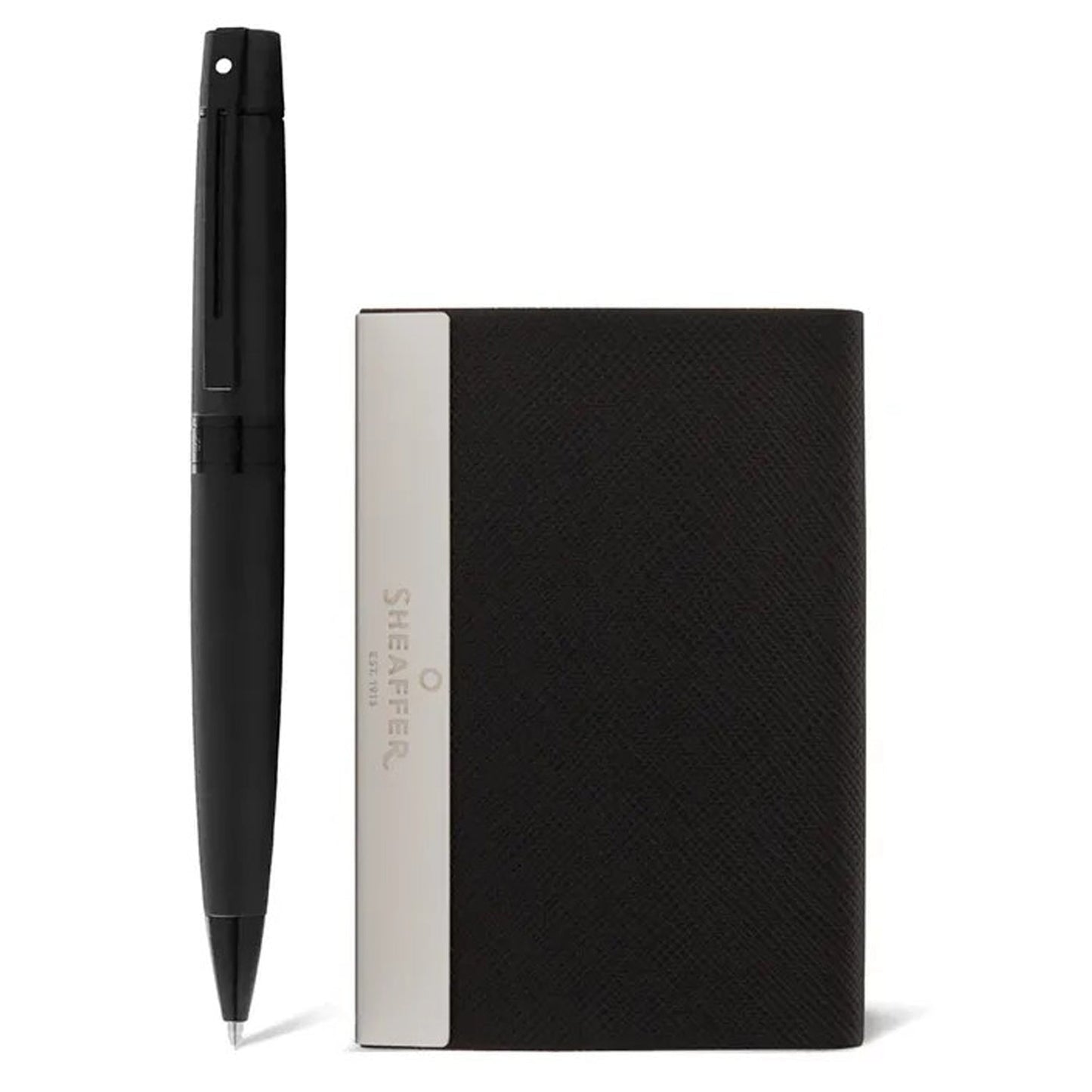 Sheaffer 300 Matte Black PVD Ballpoint Pen + Business Card Holder Gift Set G9343