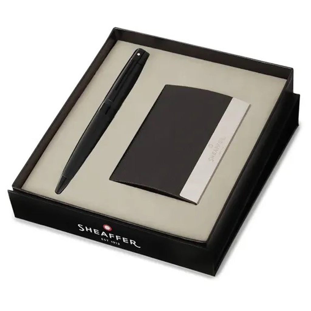 Sheaffer 300 Matte Black PVD Ballpoint Pen + Business Card Holder Gift Set G9343
