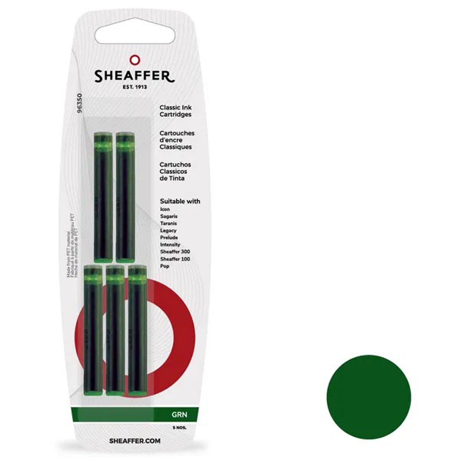 Sheaffer Classic Ink Cartridge (Green - Pack of 5) 96350