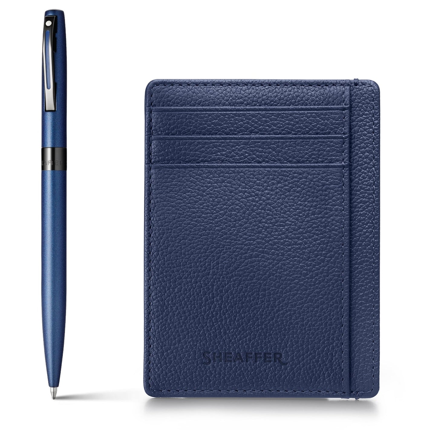 Sheaffer Reminder Matte Blue PVD Ballpoint Pen + Credit Card Holder Gift Set G9018