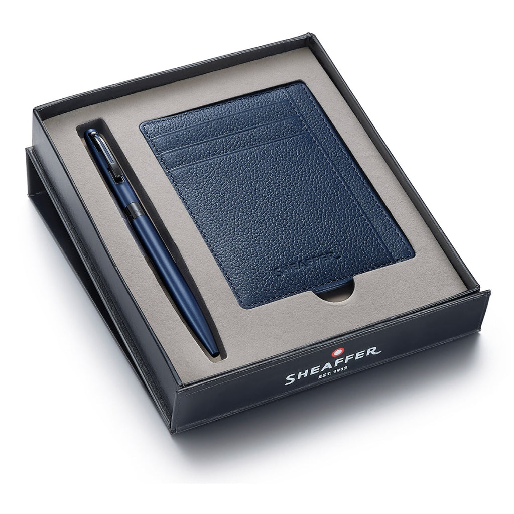Sheaffer Reminder Matte Blue PVD Ballpoint Pen + Credit Card Holder Gift Set G9018