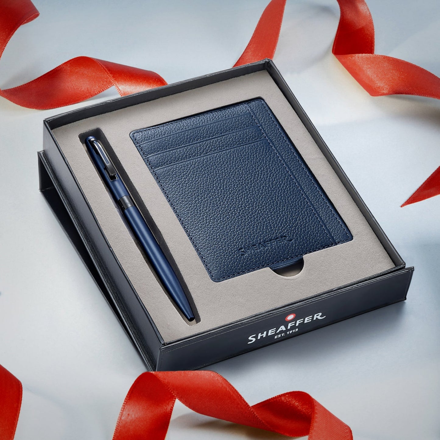Sheaffer Reminder Matte Blue PVD Ballpoint Pen + Credit Card Holder Gift Set G9018