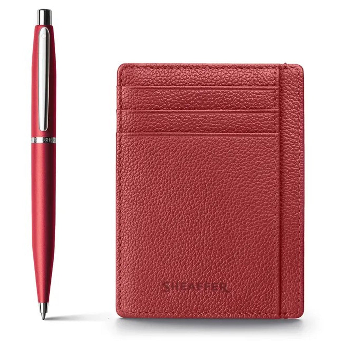 Sheaffer VFM Excessive Red CT Ballpoint Pen + Credit Card Holder Gift Set G9403