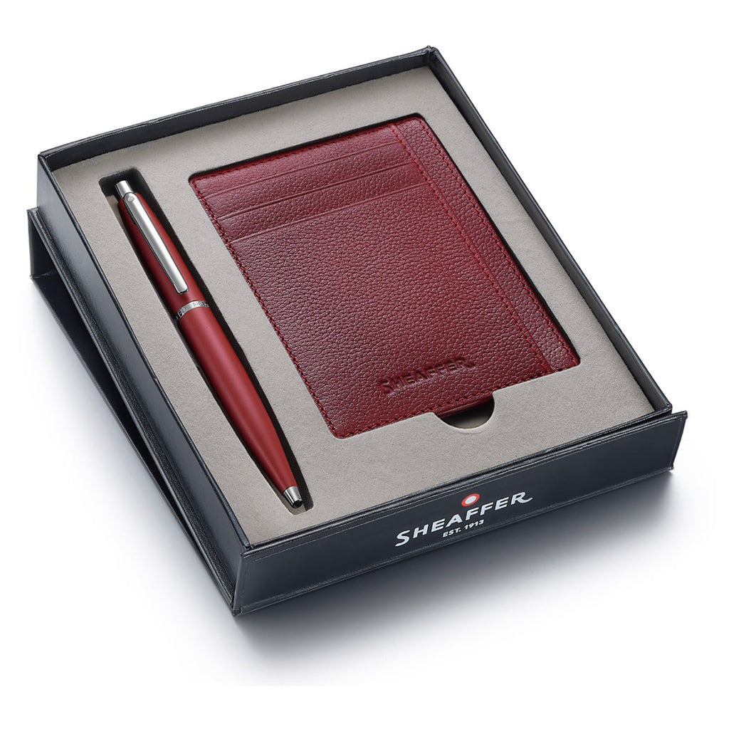 Sheaffer VFM Excessive Red CT Ballpoint Pen + Credit Card Holder Gift Set G9403