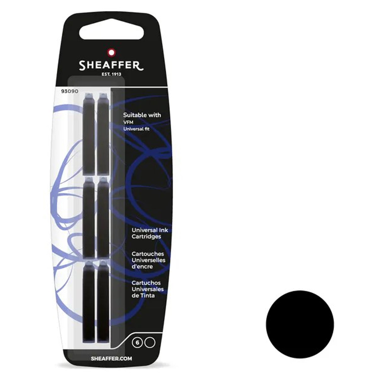 Sheaffer VFM Ink Cartridge (Universal Black - Pack of 6) 93090