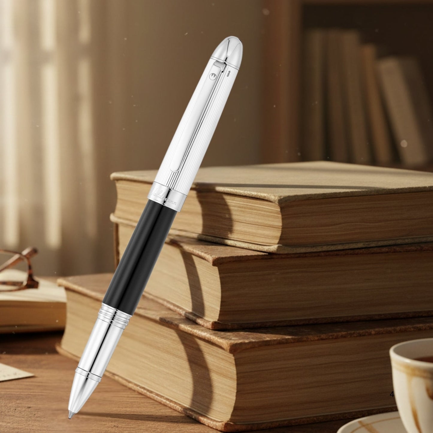 Waldmann Precieux Black/Silver Stripe CT Roller Ball Pen 7001