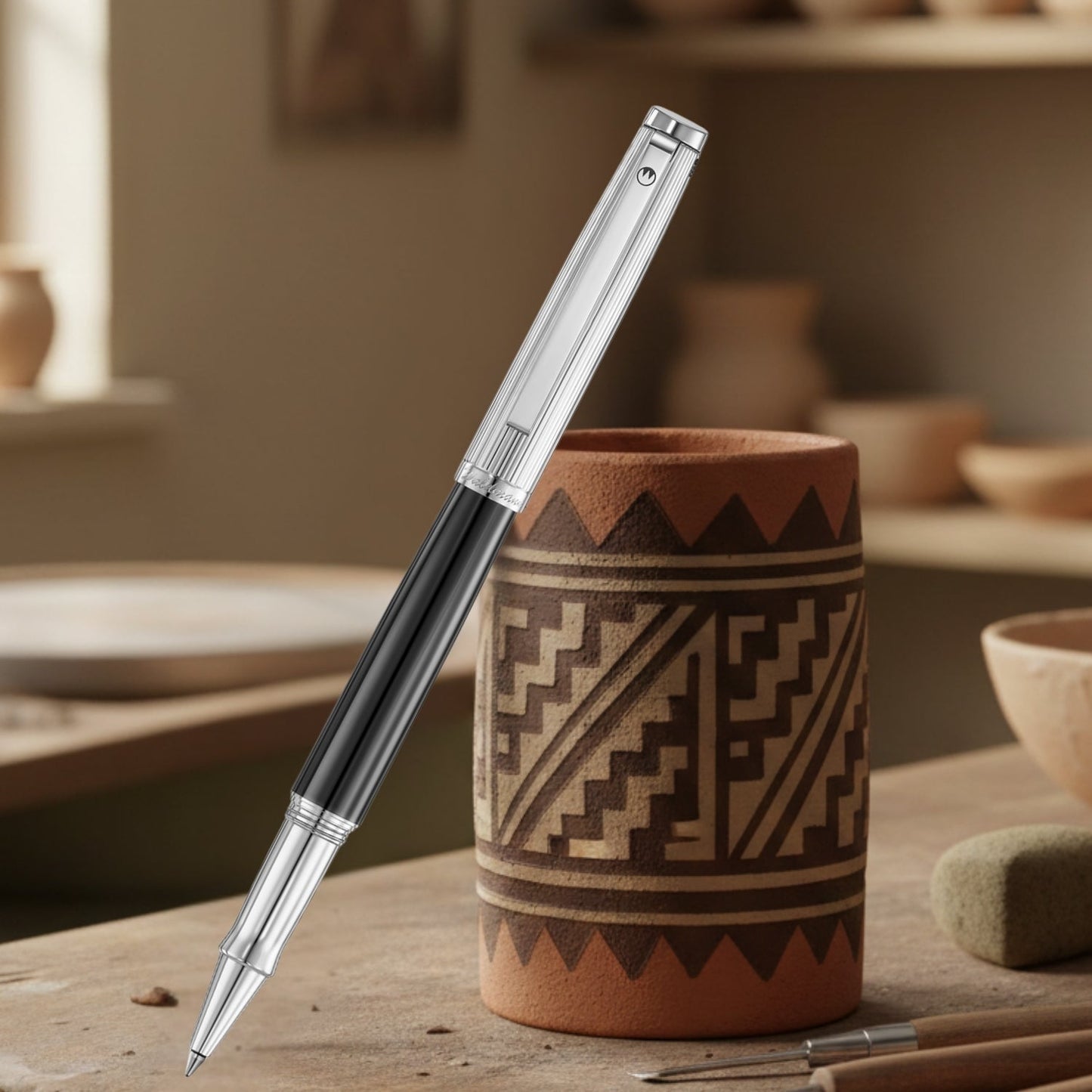 Waldmann Tuscany Black/Silver CT Roller Ball Pen 0050