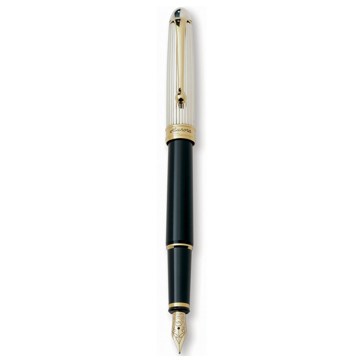 Aurora 88 Small 925 Sterling Silver/Black 14K Gold GT Fountain Pen