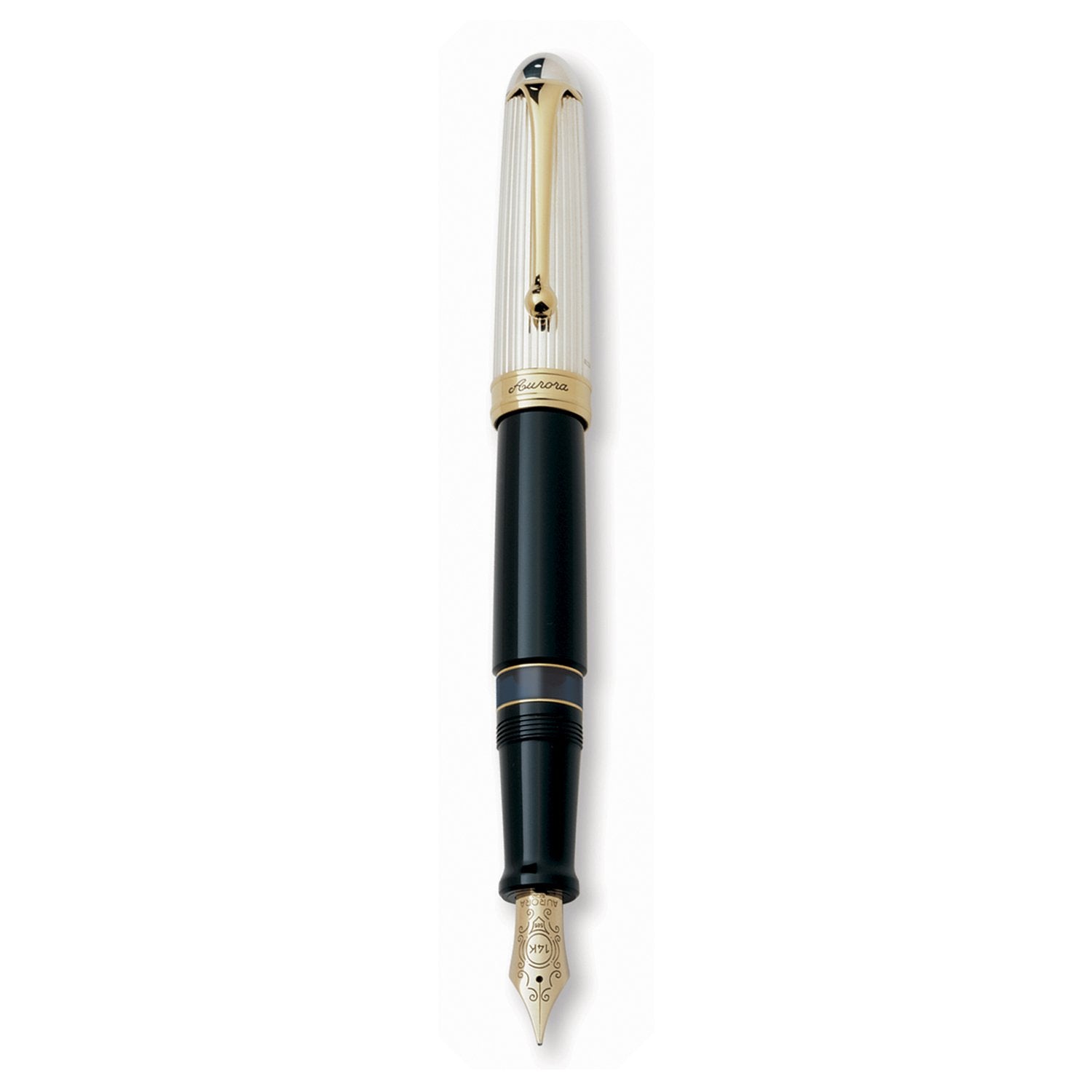 Aurora 88 925 Sterling Silver/Black 14K Gold GT Fountain Pen