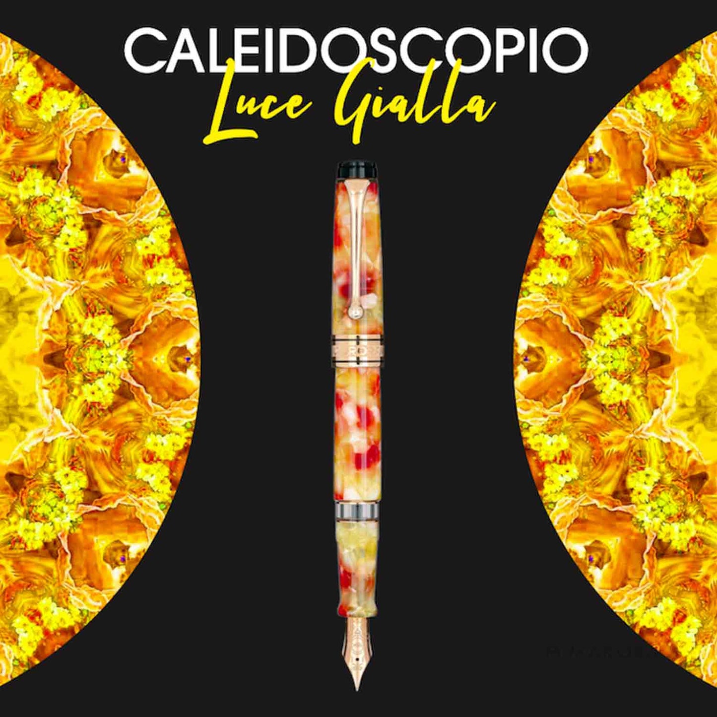 Aurora Optima Caleidoscopio Luce Gialla RT Fountain Pen 996-PKG (Limited Edition) having marbled finish