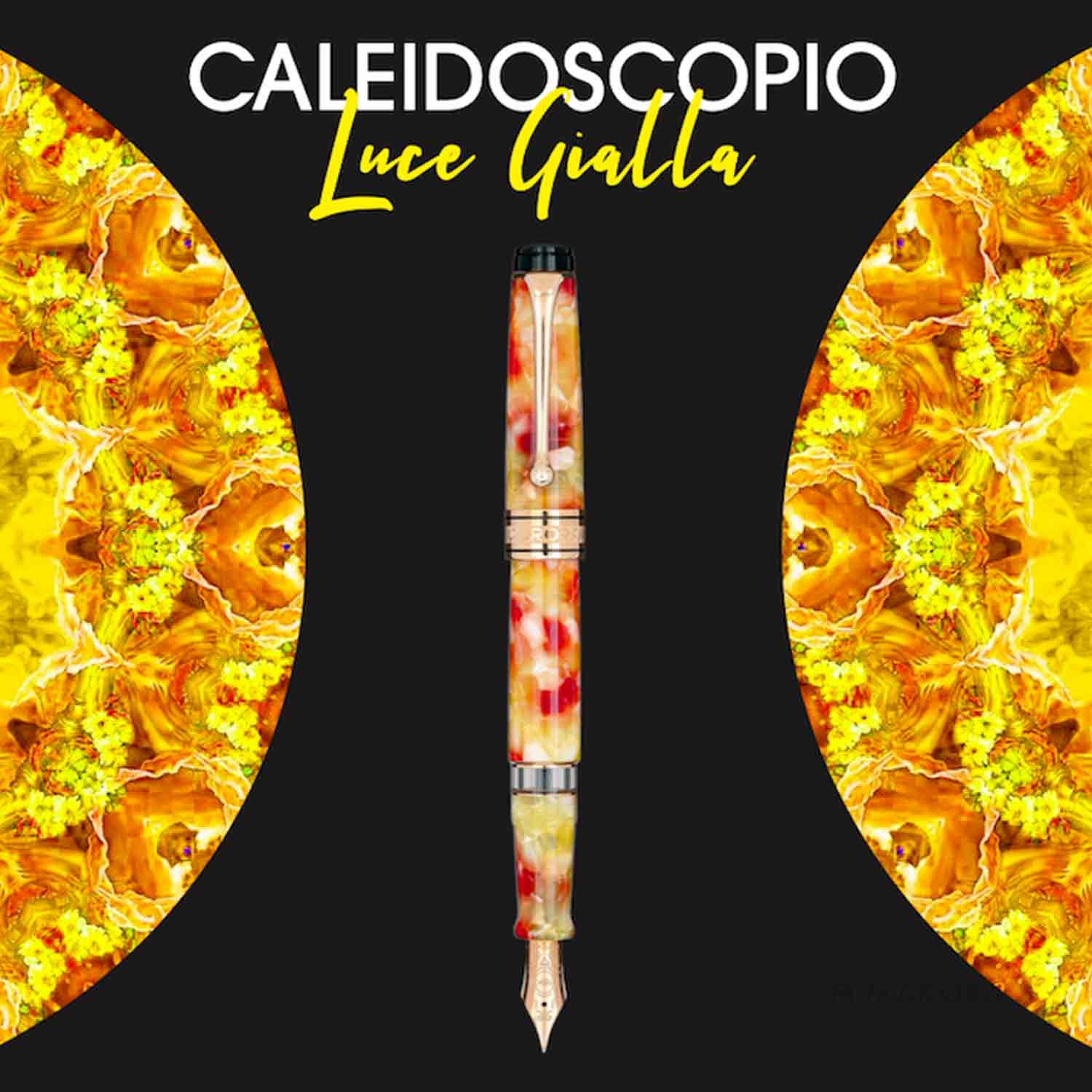 Aurora Optima Caleidoscopio Luce Gialla RT Fountain Pen 996-PKG (Limited Edition) having marbled finish