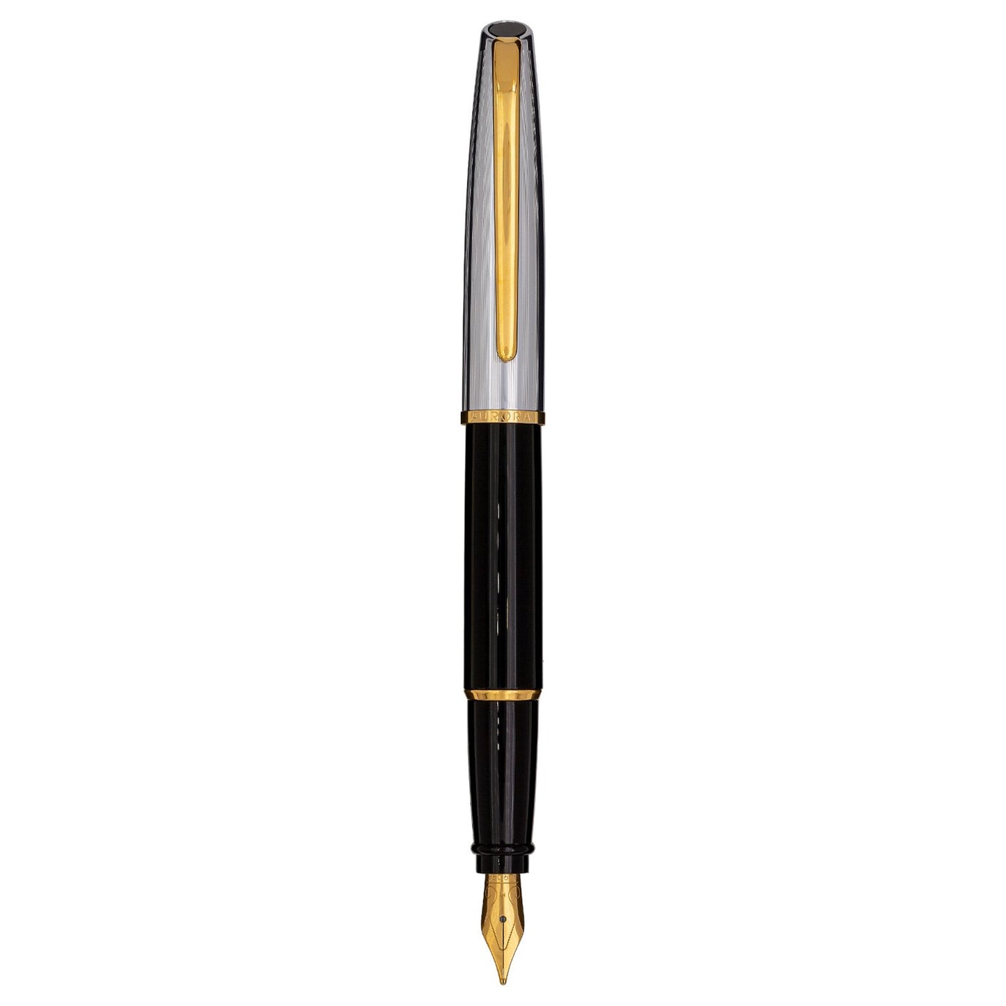 Aurora Style Guilloche Chrome/Black GT Fountain Pen E14-C