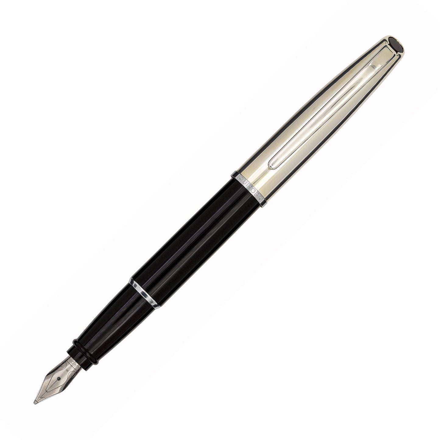 Aurora Style Metal Shiny Chrome/Black CT Fountain Pen E17