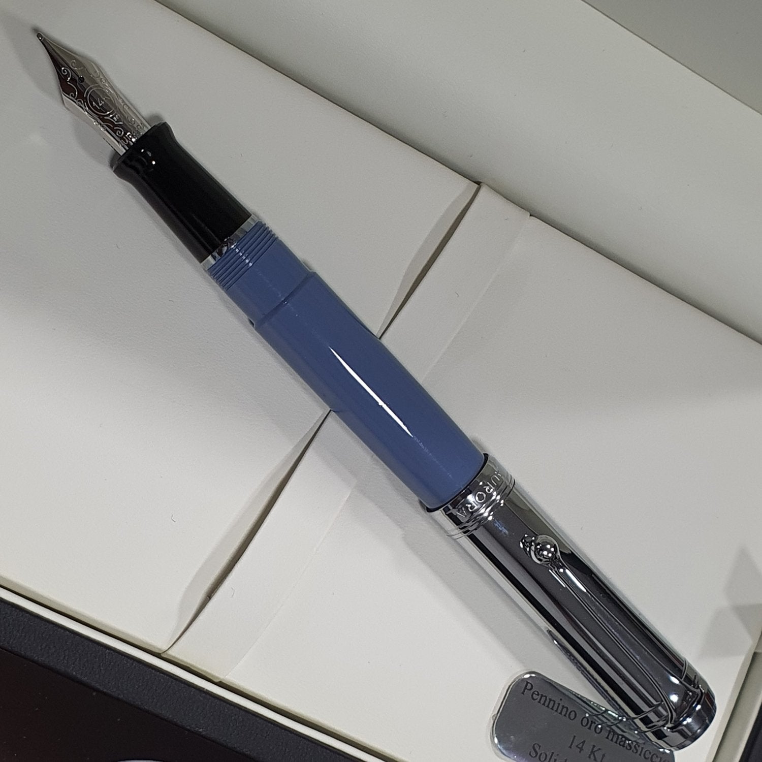 Aurora Talentum Chrome/Light Blue 14K Gold CT Fountain Pen D11-CA