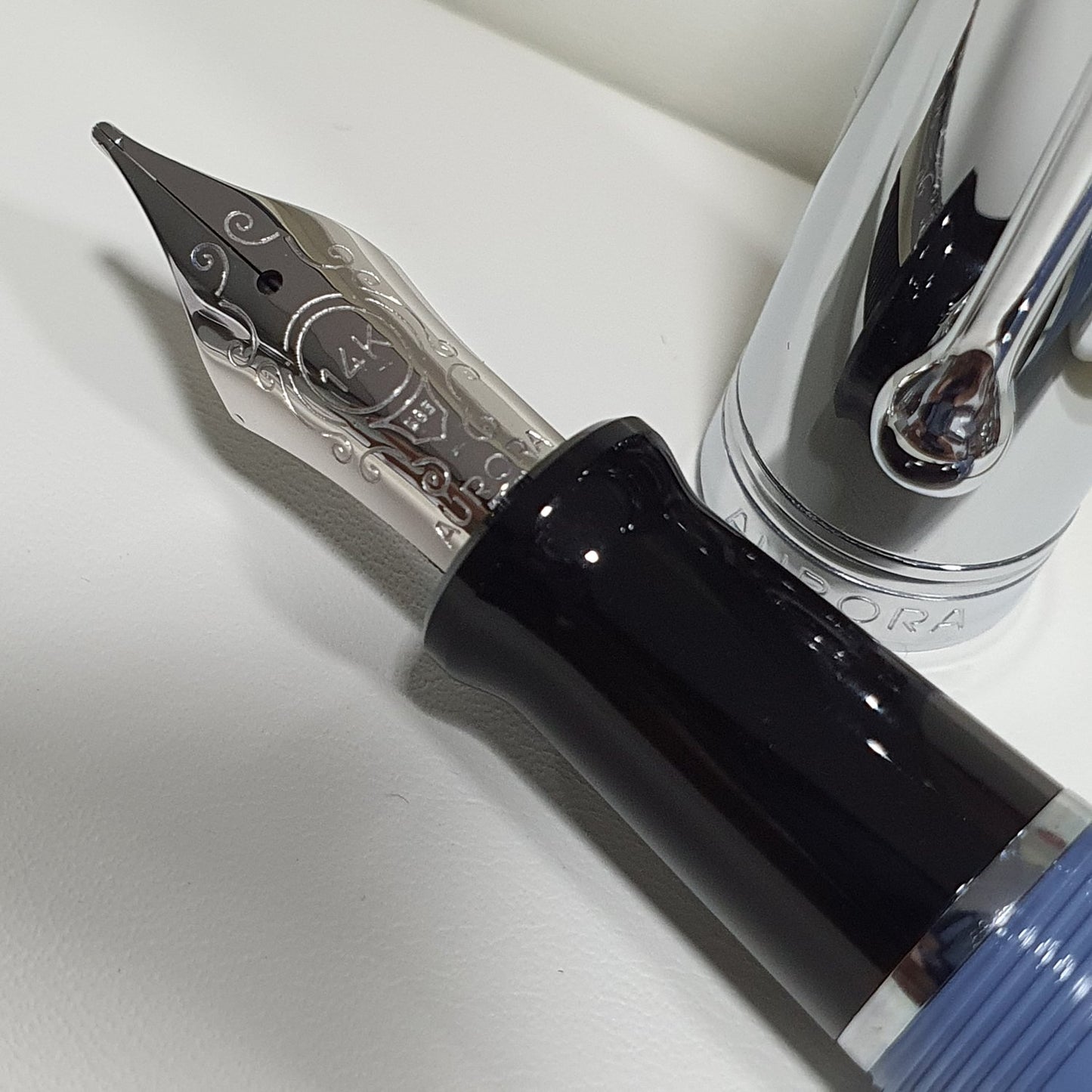 Aurora Talentum Chrome/Light Blue 14K Gold CT Fountain Pen D11-CA