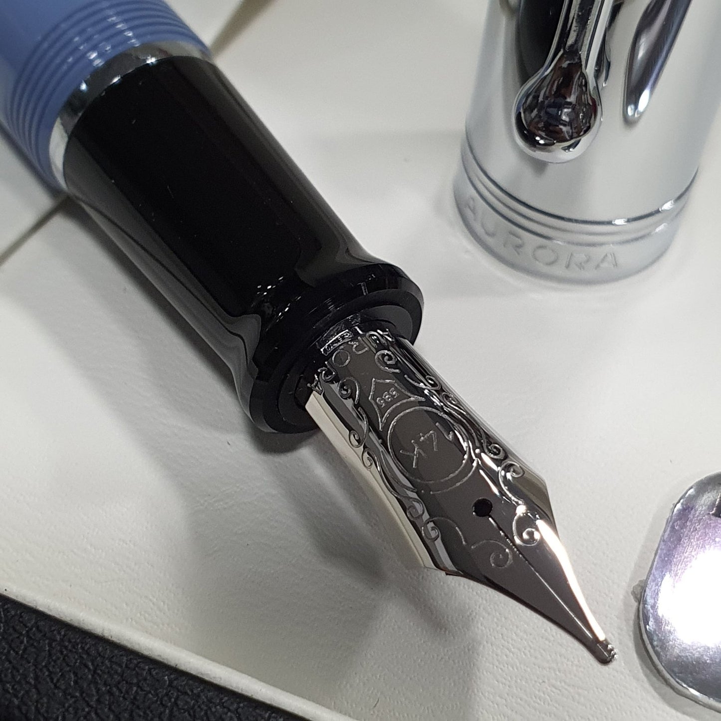 Aurora Talentum Chrome/Light Blue 14K Gold CT Fountain Pen D11-CA