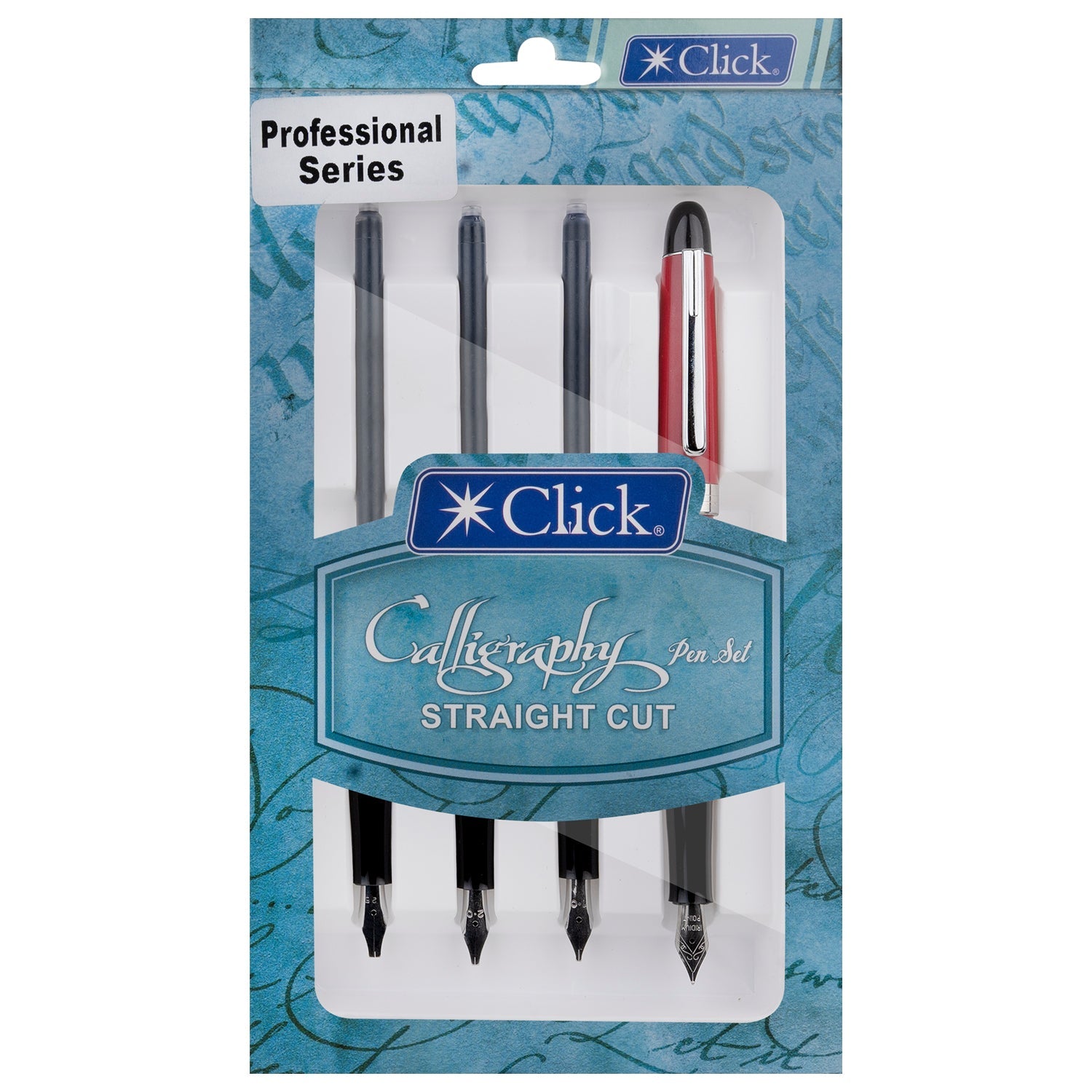 Red Ink Click Pens Click Professional Red Straight Cut Calligraphy Pen Set CLKPS1201R
