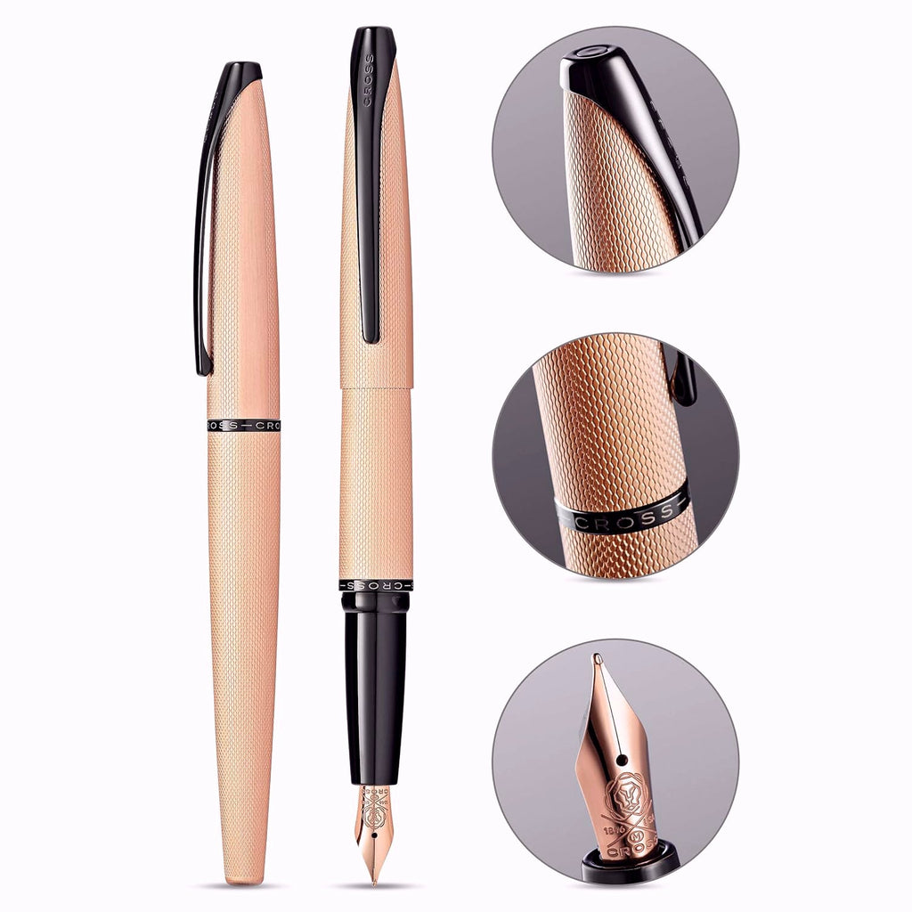 Cross ATX Brushed Rose Gold PVD w/ Etched Diamond Pattern Fountain Pen w Stainless / Rose Gold Nib Item# 886-42 - Image 2