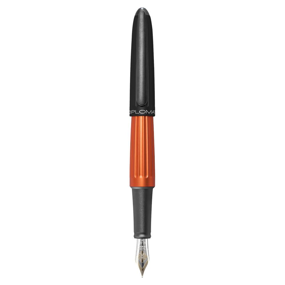 Diplomat Aero Black Orange 14K Gold Fountain Pen is shaped like the airship named Zeppelin of the 1900's