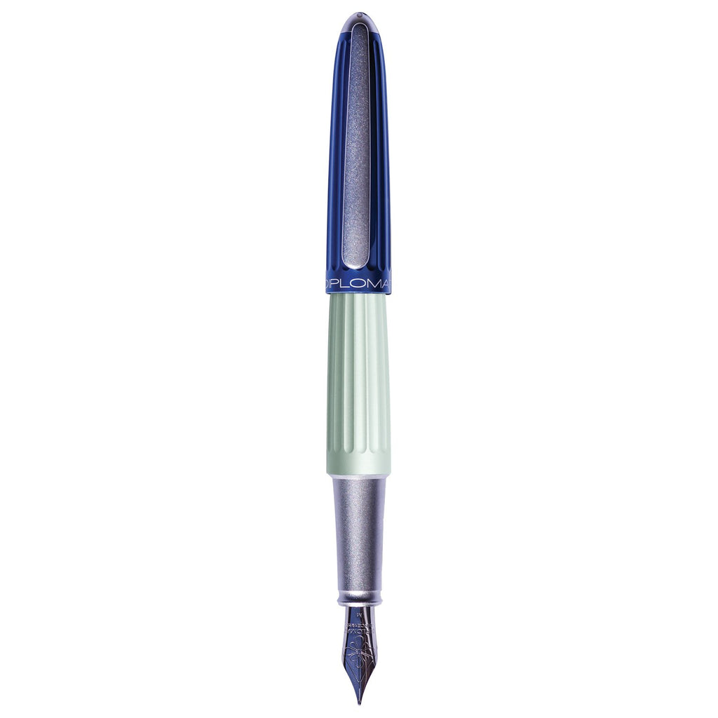 Diplomat Aero Blue/Silver Fountain Pen is shaped like the airship named Zeppelin of the 1900's