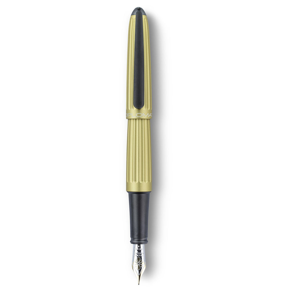 Diplomat Aero Champagne 14K Gold Fountain Pen is shaped like the airship named Zeppelin of the 1900's