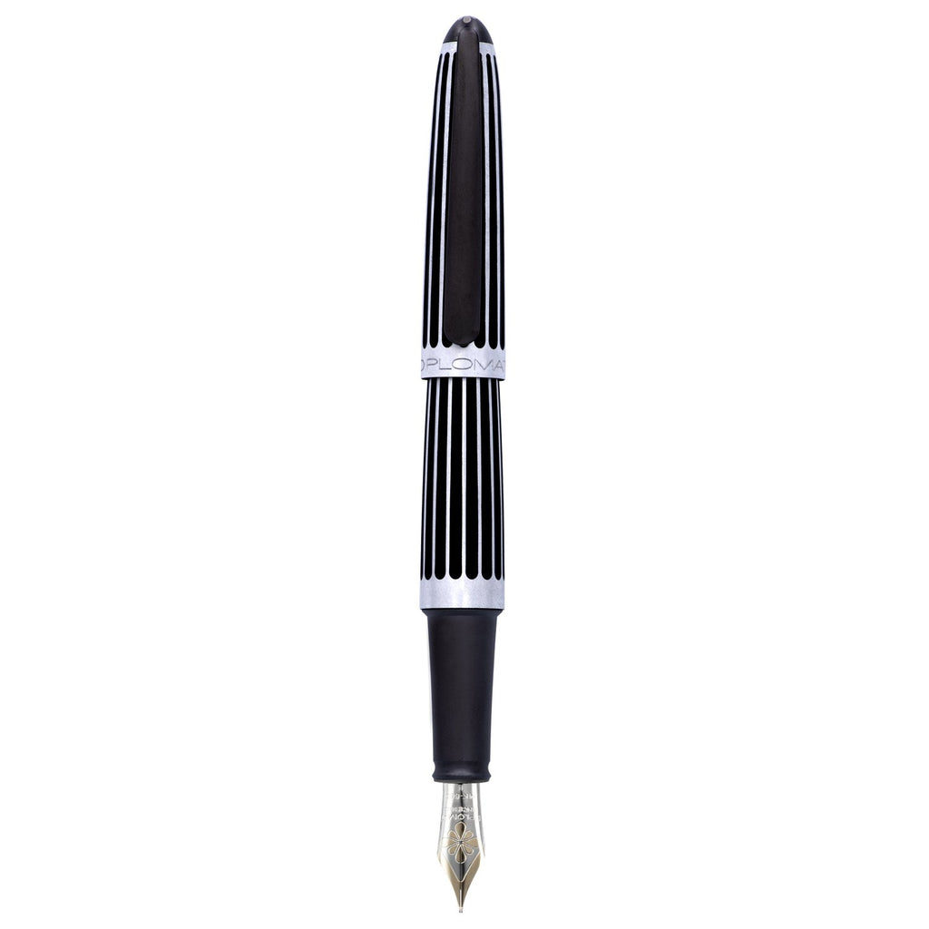 Diplomat Aero Stripes Black 14K Gold Fountain Pen is shaped like the airship named Zeppelin of the 1900's