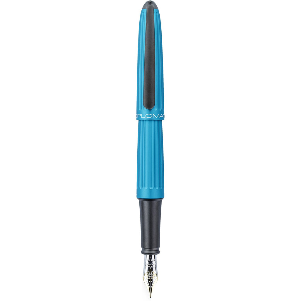 Diplomat Aero Turquoise 14K Gold Fountain Pen is shaped like the airship named Zeppelin of the 1900's