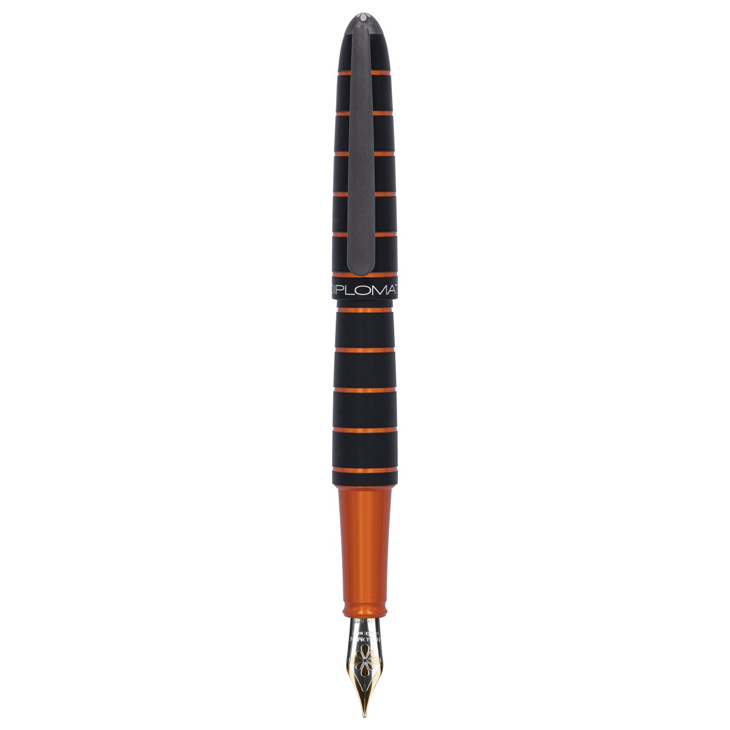 Diplomat Elox Black/Orange 14K Gold Fountain Pen is shaped like the airship named Zeppelin of the 1900's