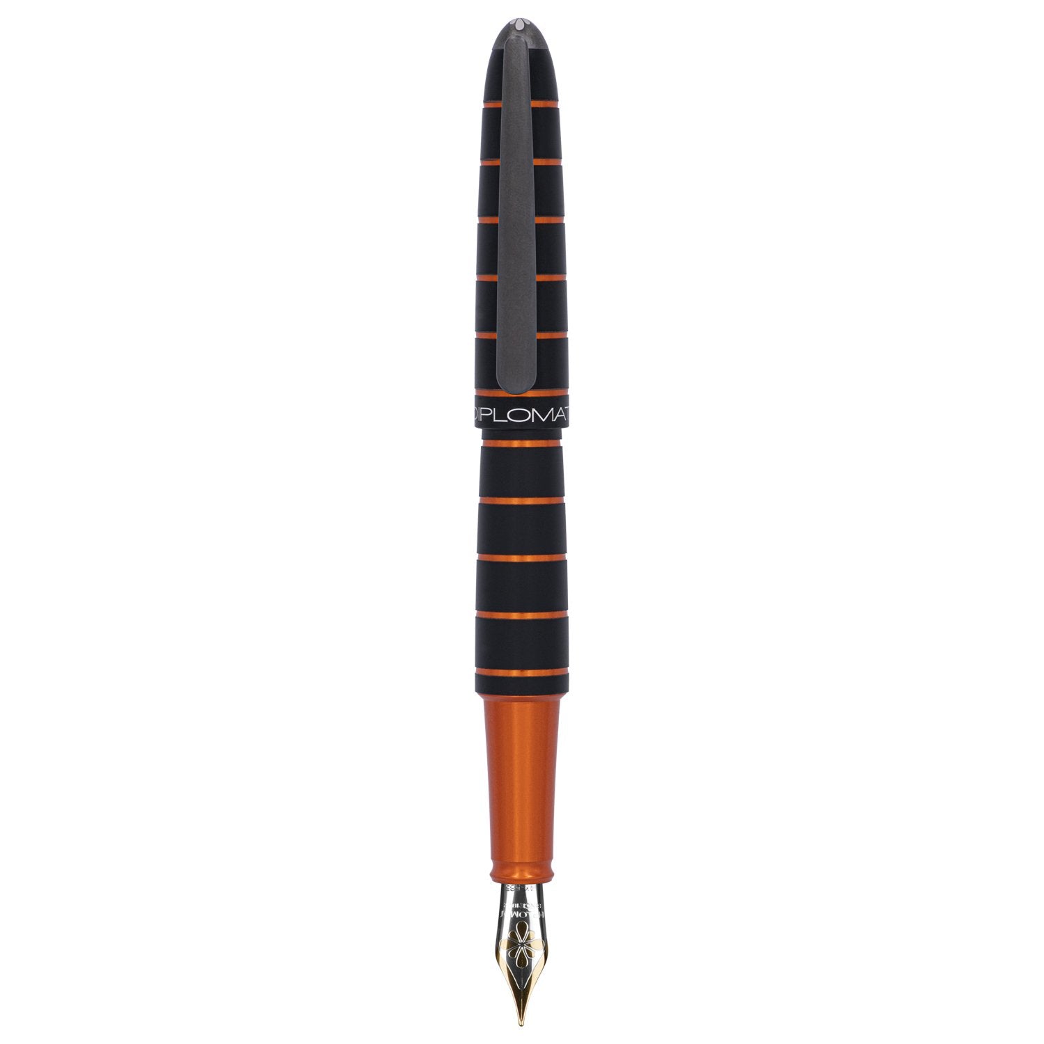 Diplomat Elox Black/Orange 14K Gold Fountain Pen is shaped like the airship named Zeppelin of the 1900's