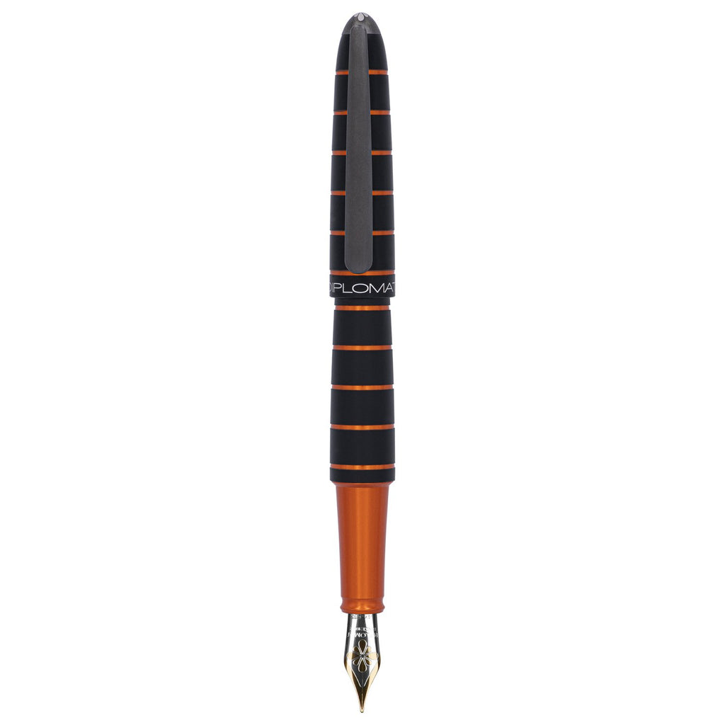 Diplomat Elox Black/Orange 14K Gold Fountain Pen is shaped like the airship named Zeppelin of the 1900's