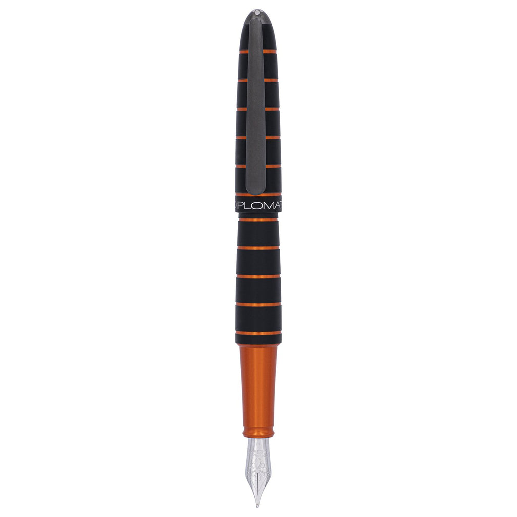 Diplomat Elox Black/Orange Fountain Pen is shaped like the airship named Zeppelin of the 1900's