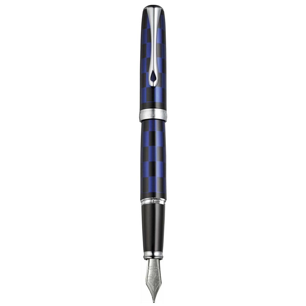 Diplomat Excellence A Plus Rome Black Blue Fountain Pen with geometric pattern