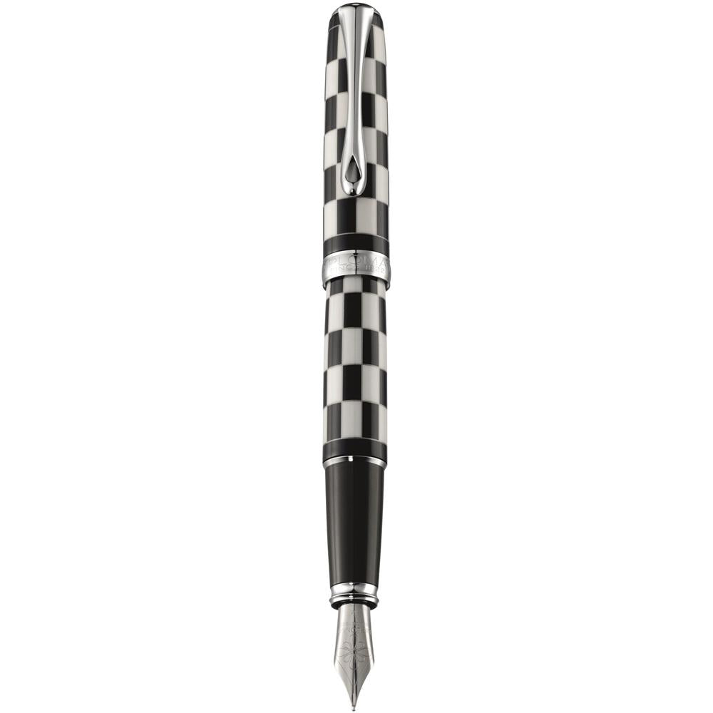 Diplomat Excellence A Plus Rome Black White Fountain Pen with geometric pattern
