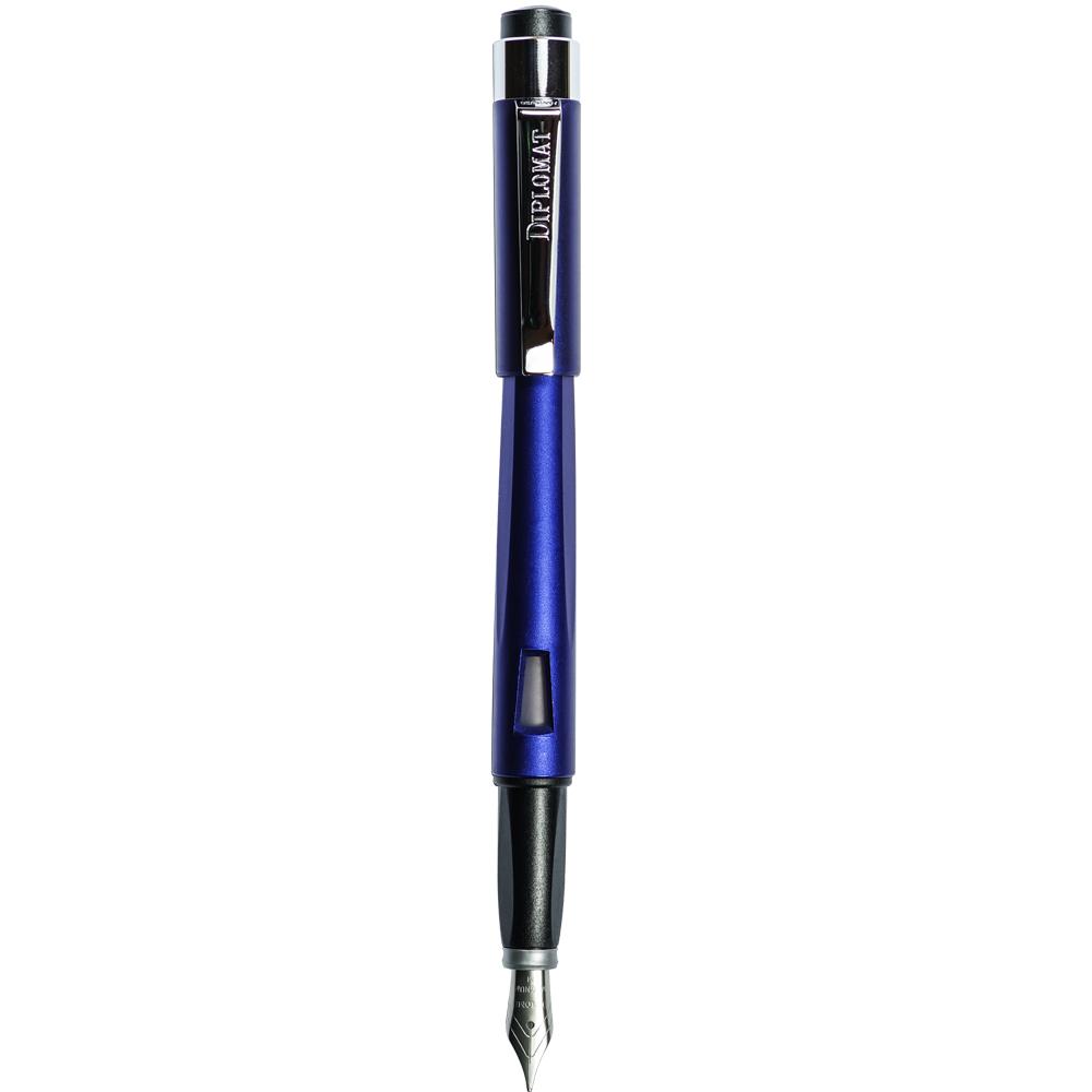 Diplomat Magnum Indigo Blue Fountain Penmade in resin with stainless steel nib and a ink window