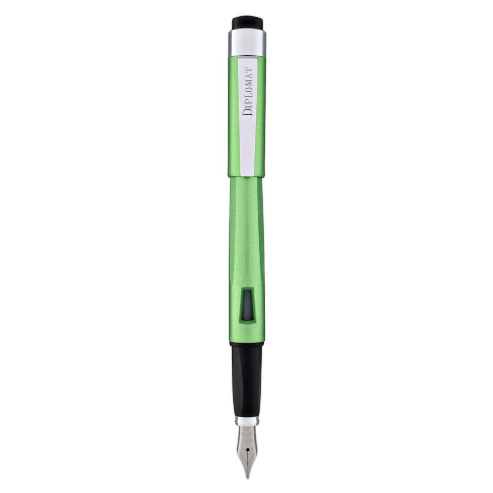 Diplomat Magnum Lime Green Fountain Penmade in resin with stainless steel nib and a ink window