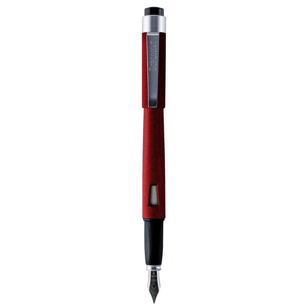 Diplomat Magnum Soft Touch Red Fountain Penmade in resin with stainless steel nib and a ink window