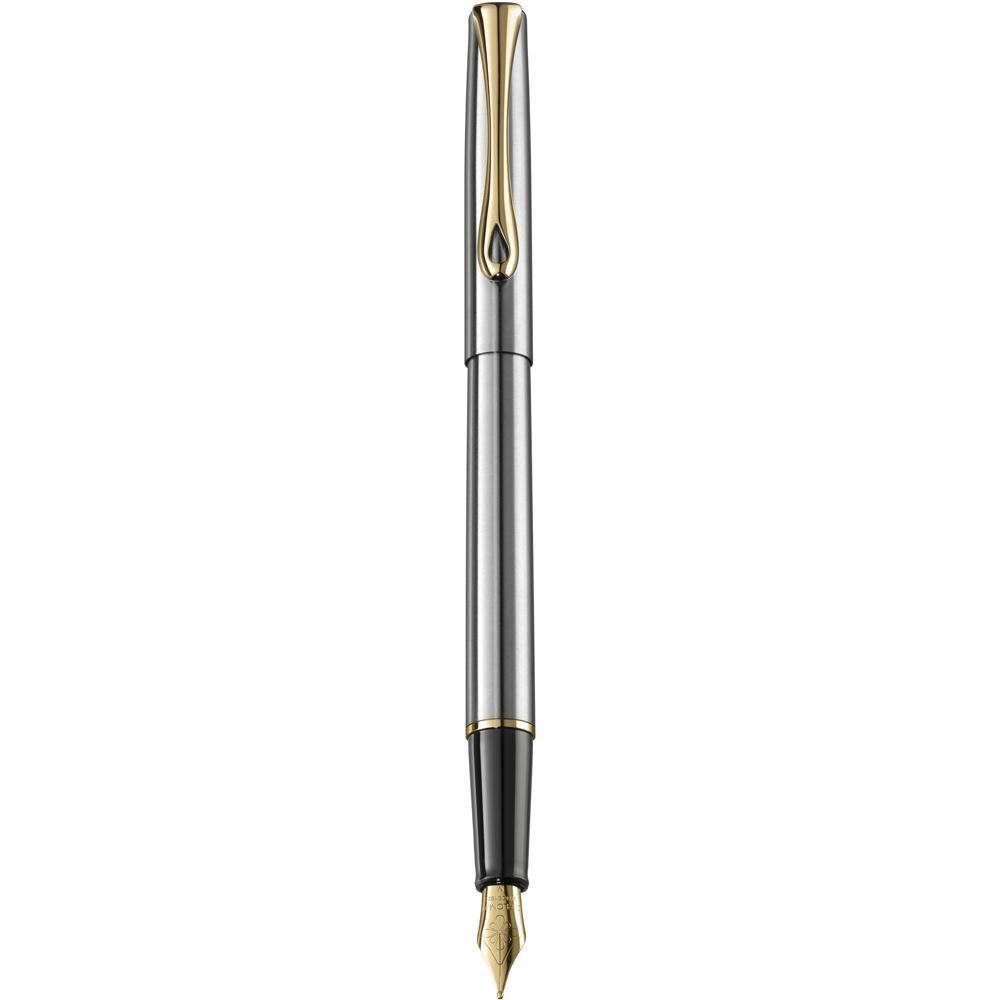 Diplomat Traveller Stainless Steel Gold Fountain Pen everyday use sleek and slim pen