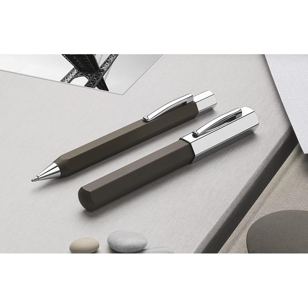 Faber-Castell Ondoro Grey Brown Roller Ball Pen 147515 with angled edges design