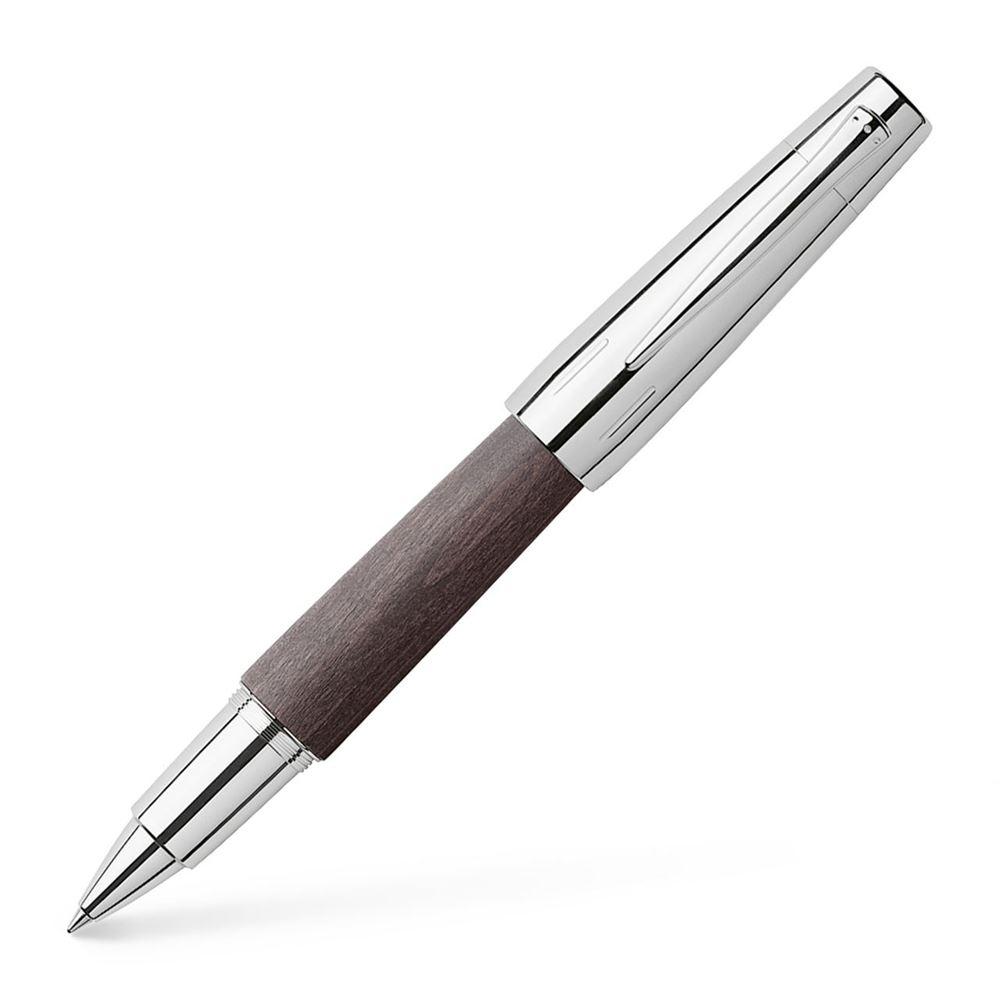 Faber-Castell Emotion Pearwood Black Roller Ball Pen 148225 cigar shaped pen with crome trims