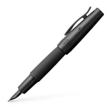 Faber-Castell Emotion Pure Black Fountain Pen. Cigar shaped with crome trims